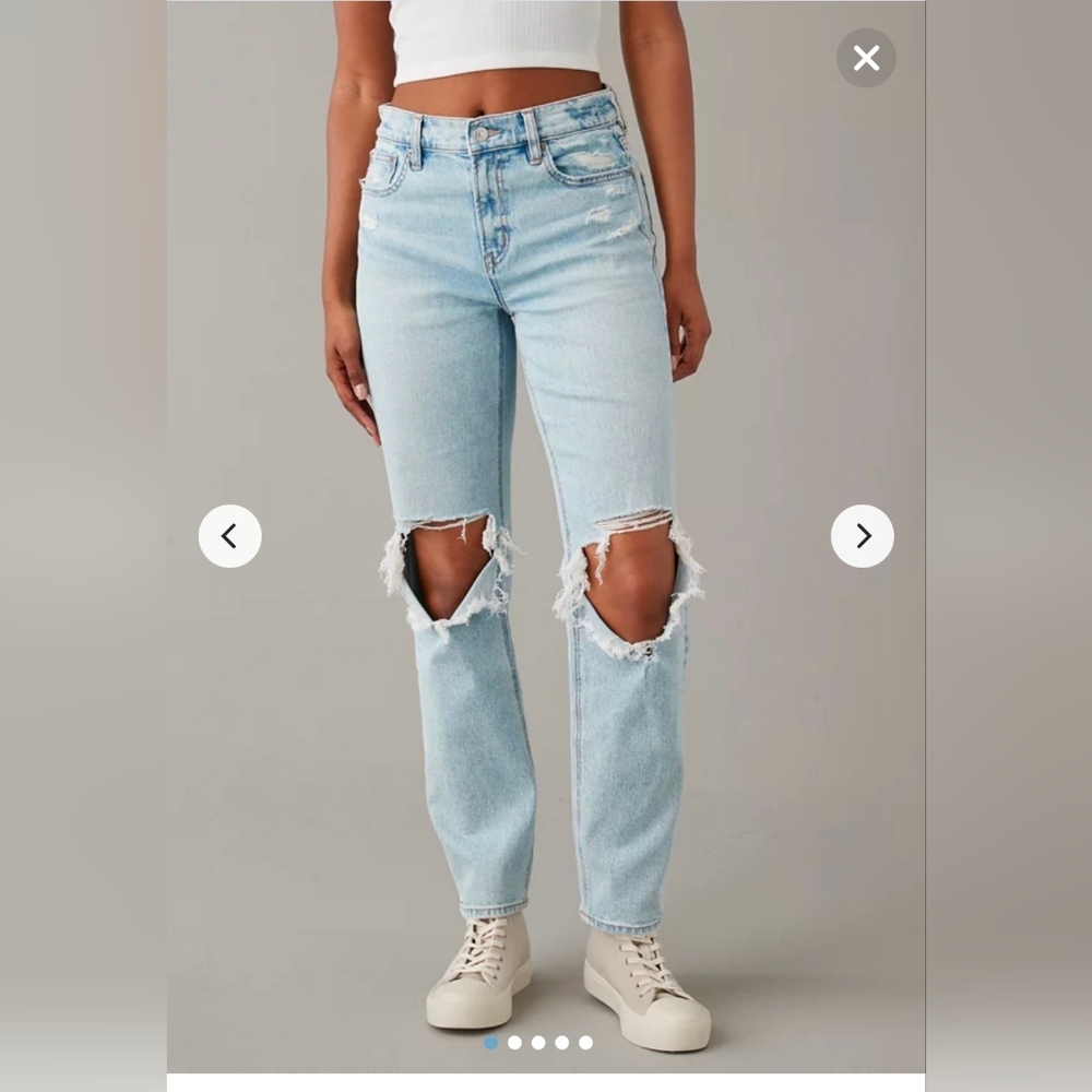 NWT AE Stretch Super High-Waisted Ripped Ankle Straight Jean